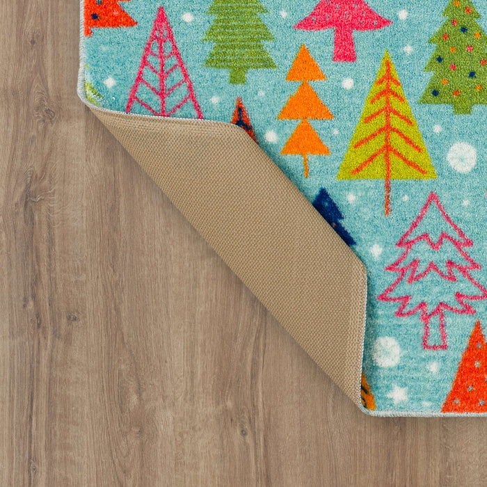 Cheerful Christmas Trees Aqua Accent Rug