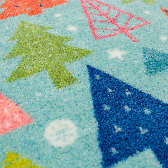 Cheerful Christmas Trees Aqua Accent Rug