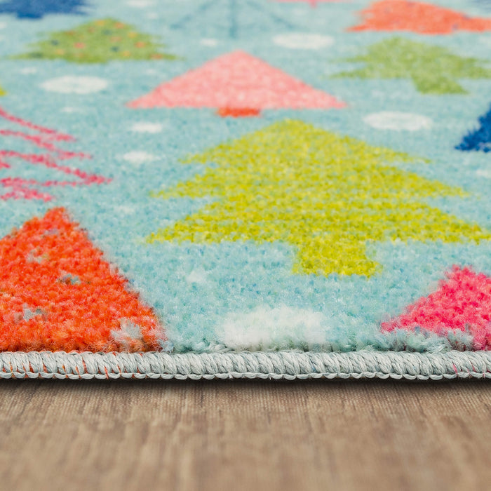 Cheerful Christmas Trees Aqua Accent Rug