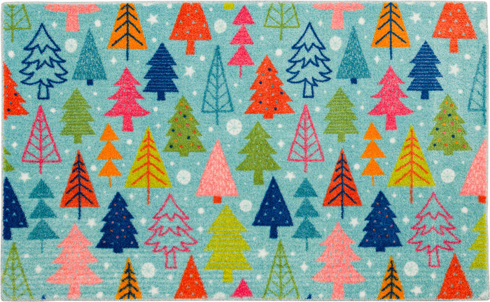 Cheerful Christmas Trees Aqua Accent Rug
