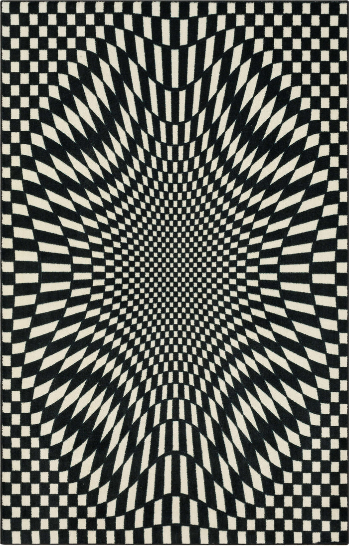 Technicolor Checkered Illusion Black and White Area Rug