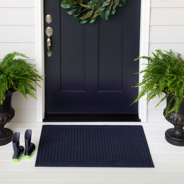 Waffle Grid Impression Blue Door Mat