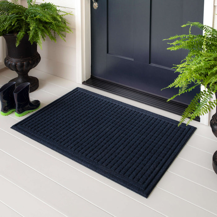 Waffle Grid Impression Blue Door Mat
