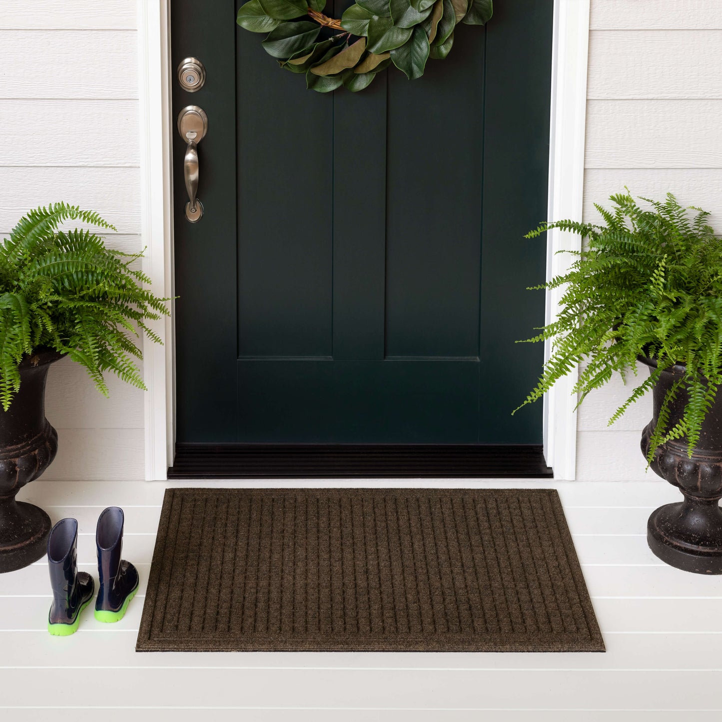 Waffle Grid Impression Brown Door Mat