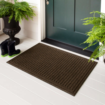 Waffle Grid Impression Brown Door Mat