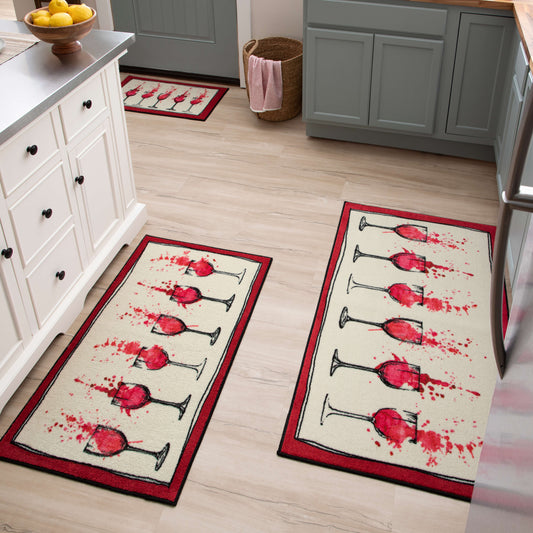 Abstract Wine Glass Red & White Accent Rug