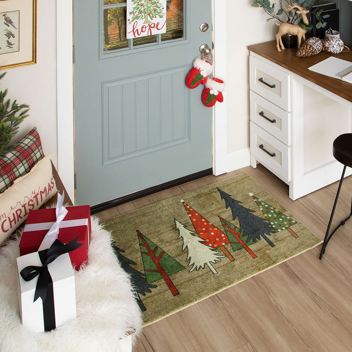 Wooden Holiday Trees Multi Accent Rug