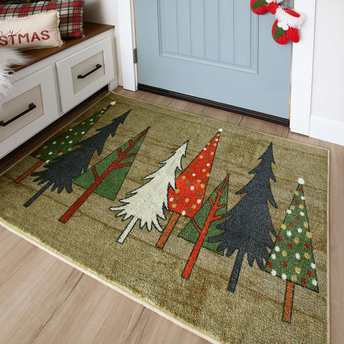 Wooden Holiday Trees Multi Accent Rug