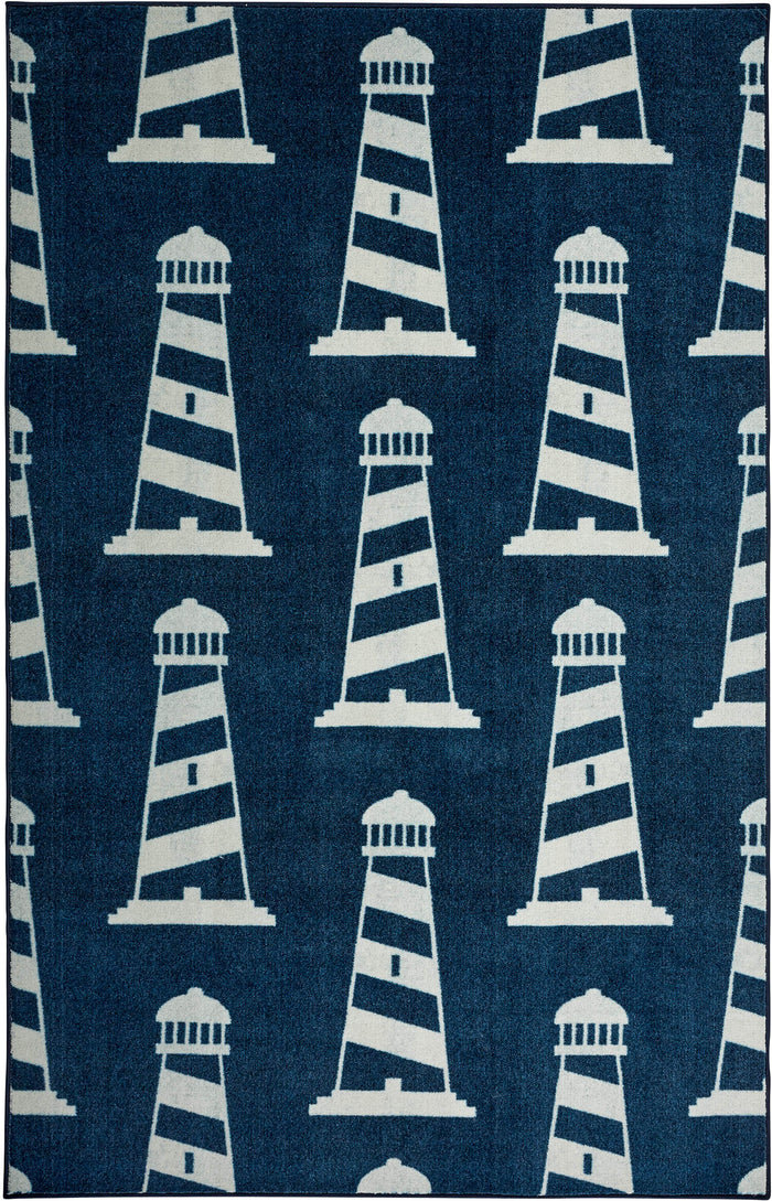 Technicolor Lighthouses Blue Area Rug