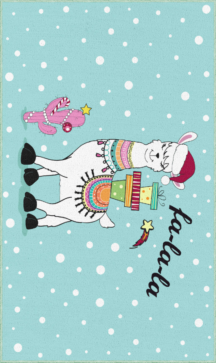 Christmas Llama Blue & White Mat