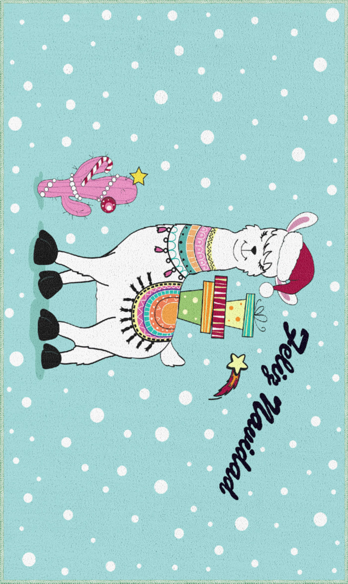 Llama de Navidad Blue & White Mat