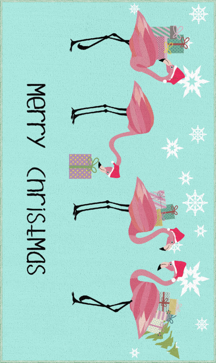 Holly Jolly Flamingos Blue Mat