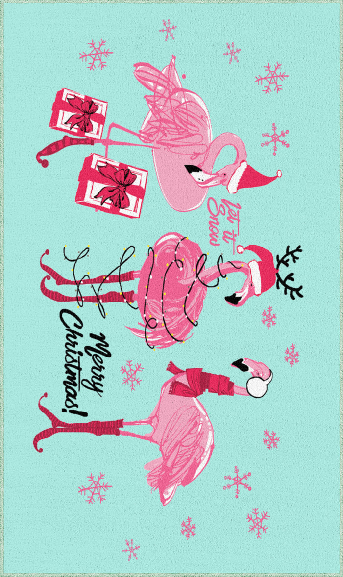 Flamingo Sleigh Ride Blue & Red Mat