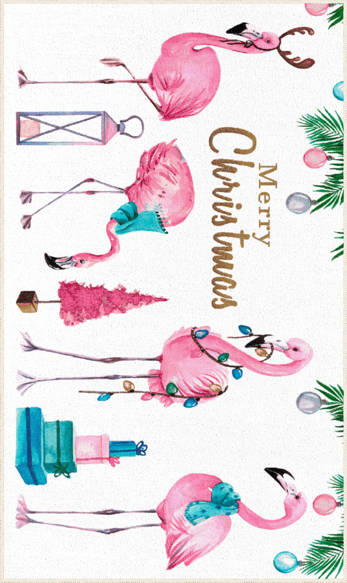 Christmas Flamingos White Mat